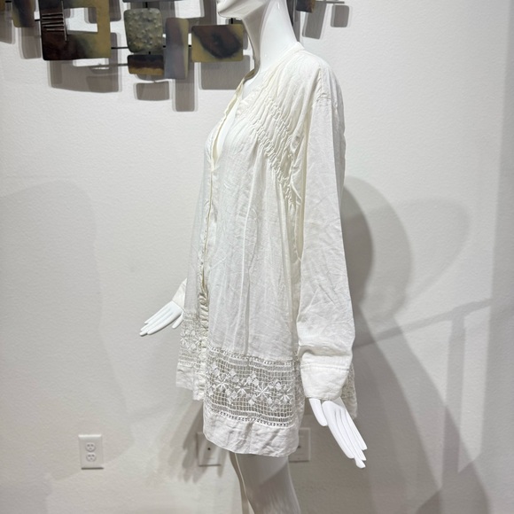 Free People Green Gardens Boho Ivory Cutout Embroidered Hem Tunic Top - Picture 5 of 15